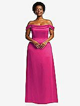 Front View Thumbnail - Think Pink Draped Pleat Off-the-Shoulder Maxi Dress
