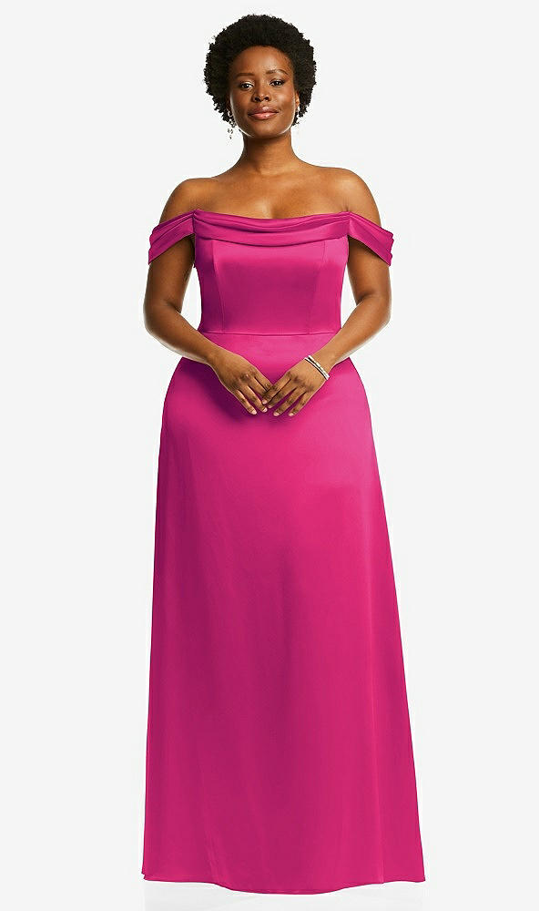 Front View - Think Pink Draped Pleat Off-the-Shoulder Maxi Dress