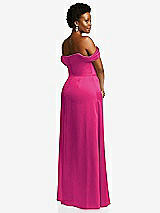 Rear View Thumbnail - Think Pink Draped Pleat Off-the-Shoulder Maxi Dress