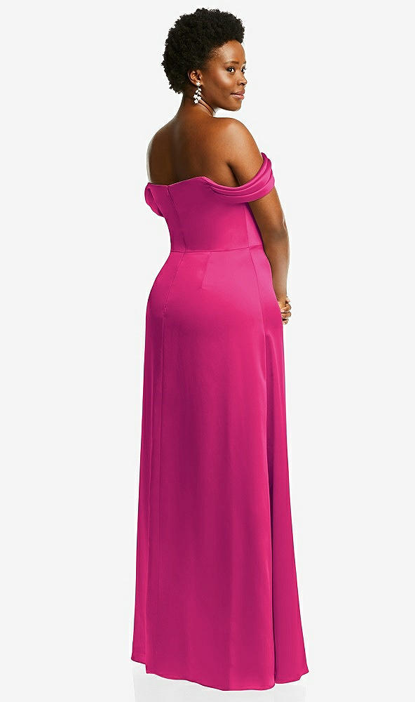 Back View - Think Pink Draped Pleat Off-the-Shoulder Maxi Dress