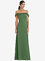 Alt View 1 Thumbnail - Vineyard Green Draped Pleat Off-the-Shoulder Maxi Dress