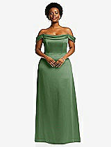 Front View Thumbnail - Vineyard Green Draped Pleat Off-the-Shoulder Maxi Dress