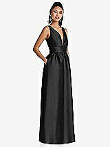 Side View Thumbnail - Black Plunging Neckline Maxi Dress with Pockets