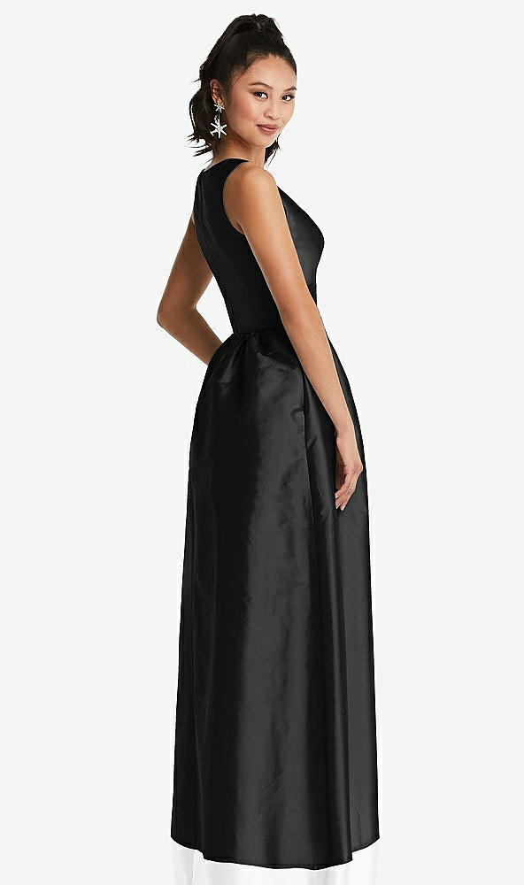 Back View - Black Plunging Neckline Maxi Dress with Pockets