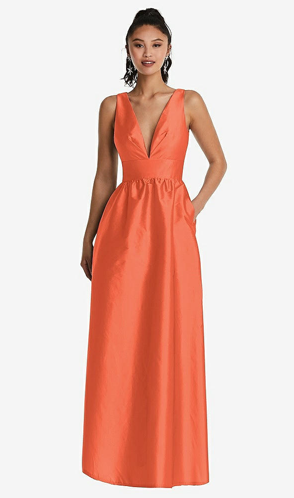 Front View - Fiesta Plunging Neckline Maxi Dress with Pockets