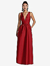 Front View Thumbnail - Garnet Plunging Neckline Maxi Dress with Pockets