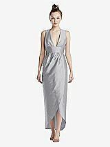 Front View Thumbnail - French Gray Plunging Neckline Shirred Tulip Skirt Midi Dress