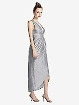 Side View Thumbnail - French Gray Plunging Neckline Shirred Tulip Skirt Midi Dress