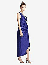 Side View Thumbnail - Electric Blue Plunging Neckline Shirred Tulip Skirt Midi Dress