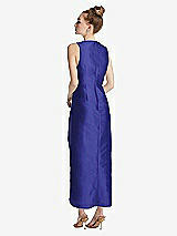 Rear View Thumbnail - Electric Blue Plunging Neckline Shirred Tulip Skirt Midi Dress