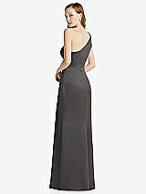 Rear View Thumbnail - Caviar Gray Shirred One-Shoulder Satin Trumpet Dress - Maddie
