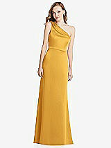 Front View Thumbnail - NYC Yellow Shirred One-Shoulder Satin Trumpet Dress - Maddie