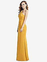 Side View Thumbnail - NYC Yellow Shirred One-Shoulder Satin Trumpet Dress - Maddie