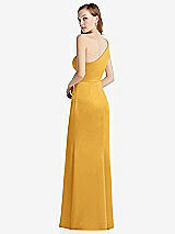 Rear View Thumbnail - NYC Yellow Shirred One-Shoulder Satin Trumpet Dress - Maddie