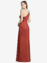 Rear View Thumbnail - Amber Sunset Shirred One-Shoulder Satin Trumpet Dress - Maddie