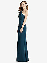 Side View Thumbnail - Atlantic Blue Shirred One-Shoulder Satin Trumpet Dress - Maddie