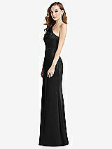 Side View Thumbnail - Black Shirred One-Shoulder Satin Trumpet Dress - Maddie
