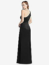 Rear View Thumbnail - Black Shirred One-Shoulder Satin Trumpet Dress - Maddie