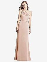 Front View Thumbnail - Cameo Shirred One-Shoulder Satin Trumpet Dress - Maddie