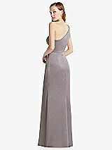 Rear View Thumbnail - Cashmere Gray Shirred One-Shoulder Satin Trumpet Dress - Maddie
