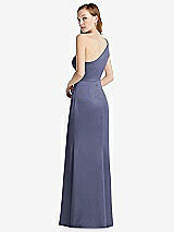 Rear View Thumbnail - French Blue Shirred One-Shoulder Satin Trumpet Dress - Maddie