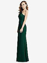 Side View Thumbnail - Hunter Green Shirred One-Shoulder Satin Trumpet Dress - Maddie