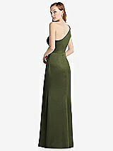 Rear View Thumbnail - Olive Green Shirred One-Shoulder Satin Trumpet Dress - Maddie