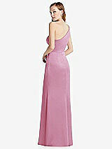Rear View Thumbnail - Powder Pink Shirred One-Shoulder Satin Trumpet Dress - Maddie