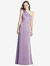 Front View Thumbnail - Pale Purple Shirred One-Shoulder Satin Trumpet Dress - Maddie