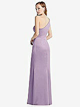 Rear View Thumbnail - Pale Purple Shirred One-Shoulder Satin Trumpet Dress - Maddie
