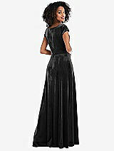 Rear View Thumbnail - Black Cowl-Neck Cap Sleeve Velvet Maxi Dress with Pockets