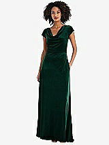 Front View Thumbnail - Evergreen Cowl-Neck Cap Sleeve Velvet Maxi Dress with Pockets