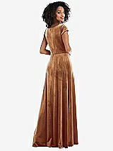 Rear View Thumbnail - Golden Almond Cowl-Neck Cap Sleeve Velvet Maxi Dress with Pockets