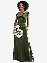 Alt View 1 Thumbnail - Olive Green Cowl-Neck Cap Sleeve Velvet Maxi Dress with Pockets