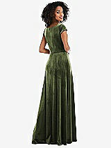 Rear View Thumbnail - Olive Green Cowl-Neck Cap Sleeve Velvet Maxi Dress with Pockets