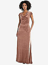 Front View Thumbnail - Tawny Rose Cowl-Neck Cap Sleeve Velvet Maxi Dress with Pockets