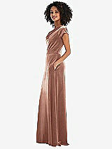 Side View Thumbnail - Tawny Rose Cowl-Neck Cap Sleeve Velvet Maxi Dress with Pockets
