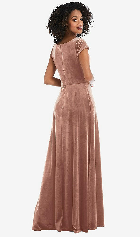 Back View - Tawny Rose Cowl-Neck Cap Sleeve Velvet Maxi Dress with Pockets