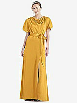Side View Thumbnail - NYC Yellow Cowl-Neck Kimono Sleeve Maxi Dress with Bowed Sash