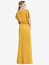 Rear View Thumbnail - NYC Yellow Cowl-Neck Kimono Sleeve Maxi Dress with Bowed Sash