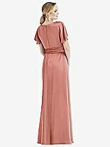 Rear View Thumbnail - Desert Rose Cowl-Neck Kimono Sleeve Maxi Dress with Bowed Sash