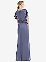 Rear View Thumbnail - French Blue Cowl-Neck Kimono Sleeve Maxi Dress with Bowed Sash