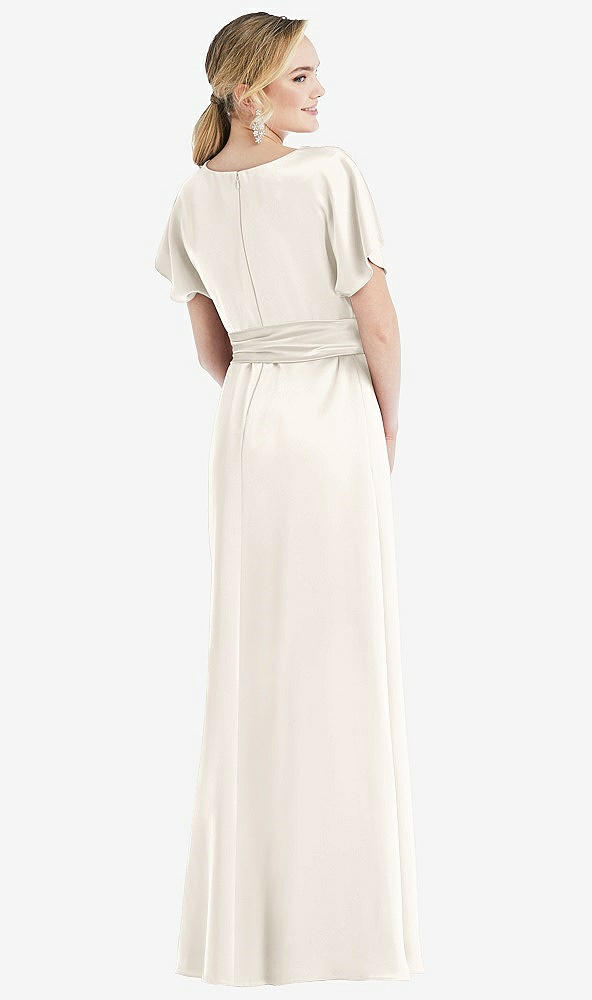 Back View - Ivory Cowl-Neck Kimono Sleeve Maxi Dress with Bowed Sash