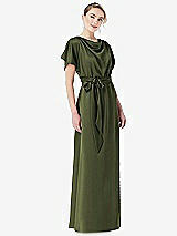 Front View Thumbnail - Olive Green Cowl-Neck Kimono Sleeve Maxi Dress with Bowed Sash