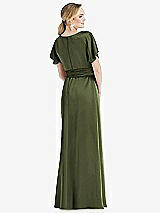 Rear View Thumbnail - Olive Green Cowl-Neck Kimono Sleeve Maxi Dress with Bowed Sash