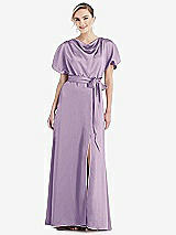 Side View Thumbnail - Pale Purple Cowl-Neck Kimono Sleeve Maxi Dress with Bowed Sash