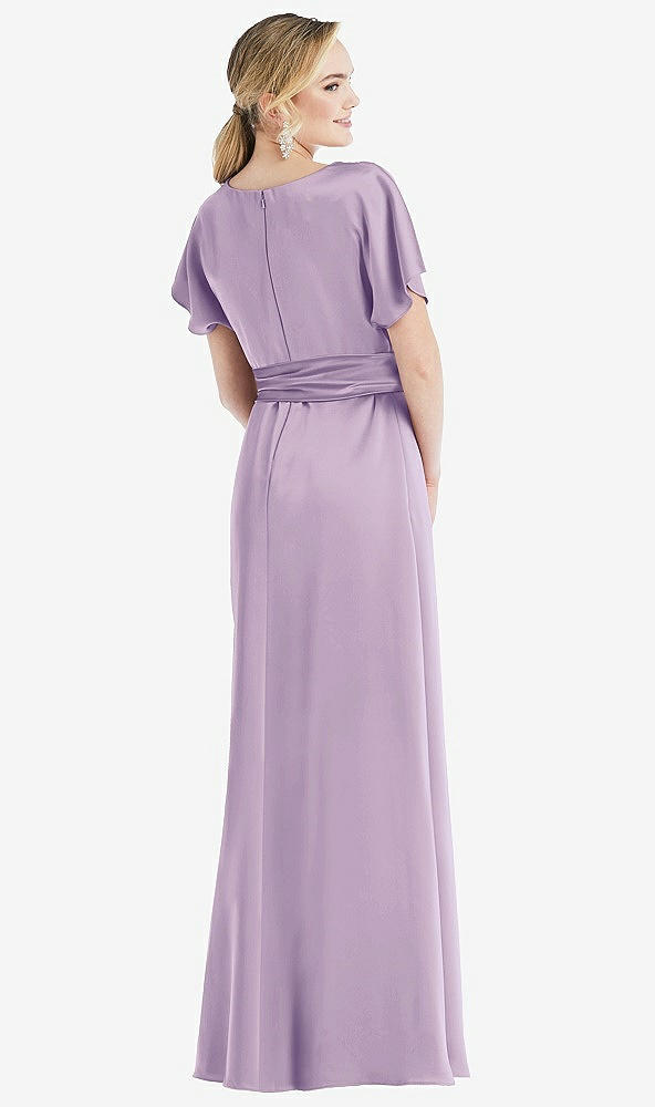 Back View - Pale Purple Cowl-Neck Kimono Sleeve Maxi Dress with Bowed Sash