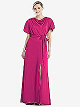Side View Thumbnail - Think Pink Cowl-Neck Kimono Sleeve Maxi Dress with Bowed Sash