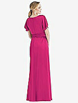 Rear View Thumbnail - Think Pink Cowl-Neck Kimono Sleeve Maxi Dress with Bowed Sash
