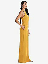 Side View Thumbnail - NYC Yellow & Cabernet Cutout Open-Back Halter Jumpsuit with Scarf Tie